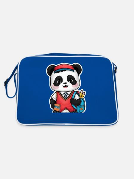 Kawaii Panda trägt traditionelle Schuluniform - Retro Tasche - Blau/Weiß - Hinten