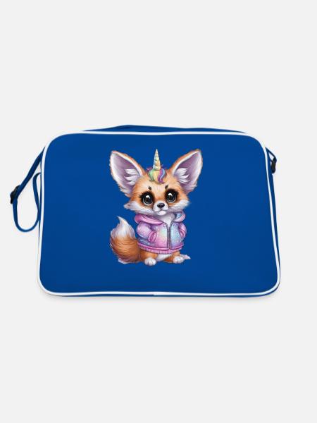 Fennek Renard du désert avec tenue de licorne cool - Sac Retro - bleu/blanc - Dos