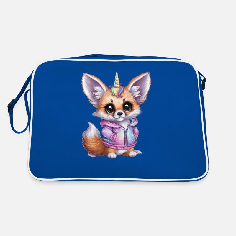 Fennek Wüstenfuchs mit coolem Einhorn Outfit - Retro Tasche - Blau/Weiß