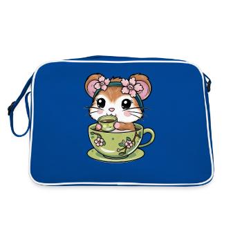 Kawaii Hamstermit grünem Tee Cartoon Stil - Retro Tasche - Blau/Weiß - Hinten