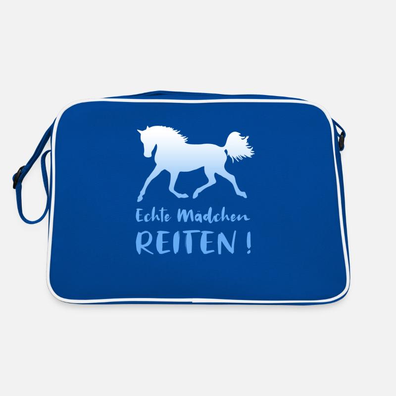 Echte Mädchen Reiten Pferde Reiterin Geschenk - Retro Tasche - Blau/Weiß