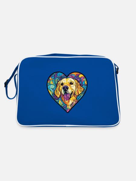 Golden Retriever Dog Heart Love - Retro Bag - blue/white - Back