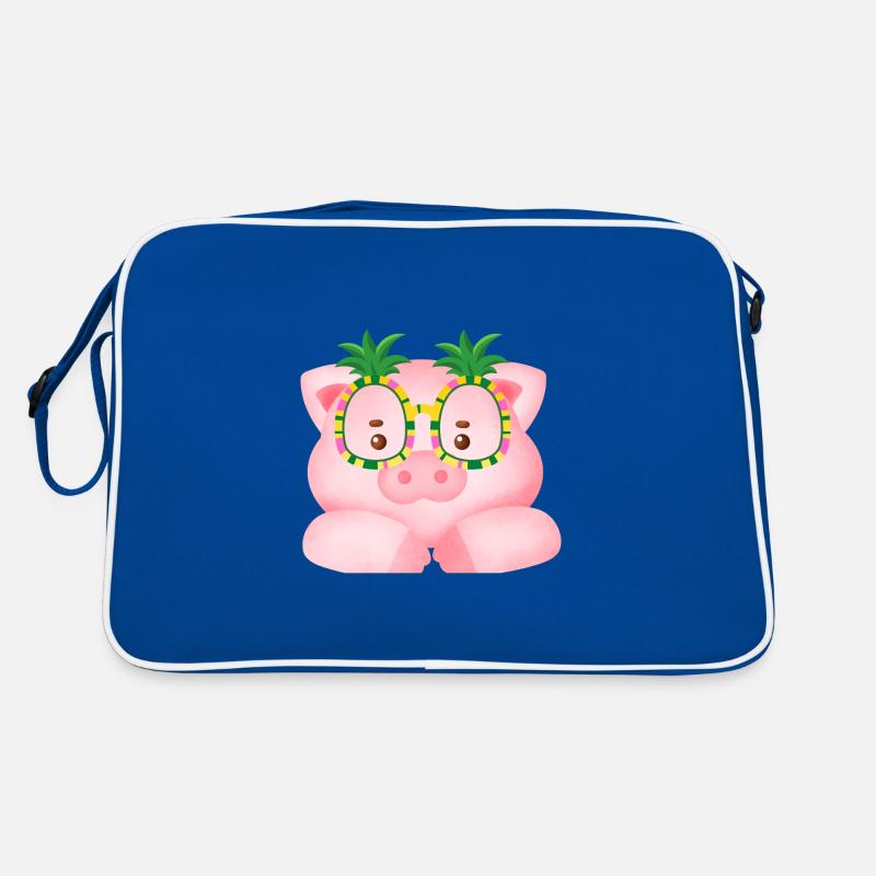 Süßes Schwein - Retro Tasche - Blau/Weiß