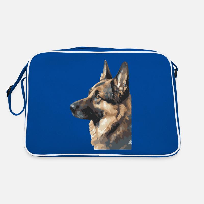 Deutscher Schäferhund Wasserfarben - Retro Tasche - Blau/Weiß