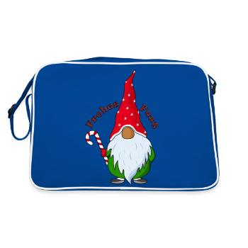Wichtel mit Weihnachtsmütze - Retro Tasche - Blau/Weiß - Hinten