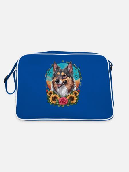 Chien d’élan norvégien avec roses, papillons - Sac Retro - bleu/blanc - Dos