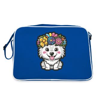 Samoyed Dog with Flower Crown - Retro Bag - blue/white - Back