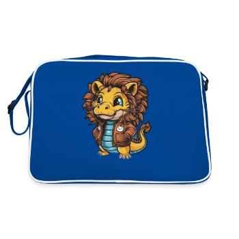 Cute cartoon kawaii dragon in lion outfit. - Retro Bag - blue/white - Back
