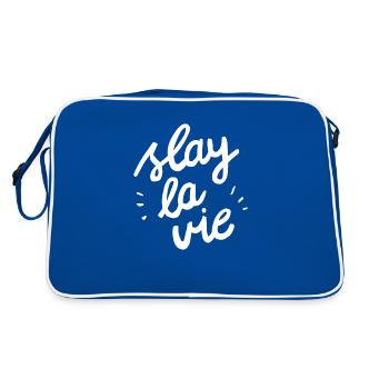 Slay la vie - Retro Tasche - Blau/Weiß - Hinten