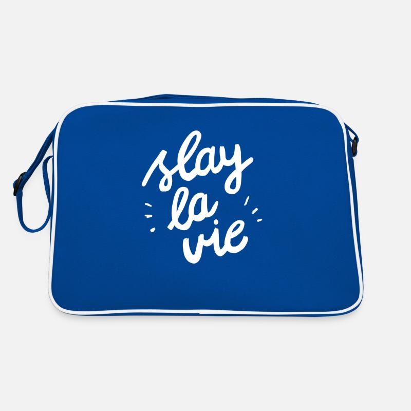 Slay la vie - Retro Tasche - Blau/Weiß