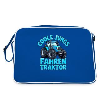 Coole Jungs fahren Traktor - Retro Tasche - Blau/Weiß - Hinten