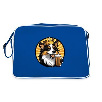 Border Collie Hund Bier Comic - Retro Tasche - Blau/Weiß - Hinten