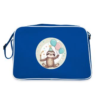 Faultier Geburtstag Comic - Retro Tasche - Blau/Weiß - Hinten
