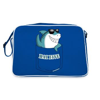 Haifisch High Five: HAI FIVE! - Brusttasche - Retro Tasche - Blau/Weiß - Hinten