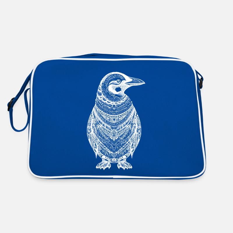 Cool penguin with boho ethno patterns in white Retro Bag