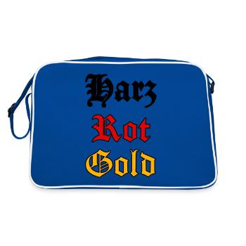 Harz Rot Gold Schriftzug Altdeutsch Deutschland - Retro Tasche - Blau/Weiß - Hinten