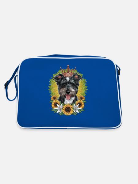 Niedliches Cartoon Design mit Norfolk Terrier - Retro Tasche - Blau/Weiß - Hinten