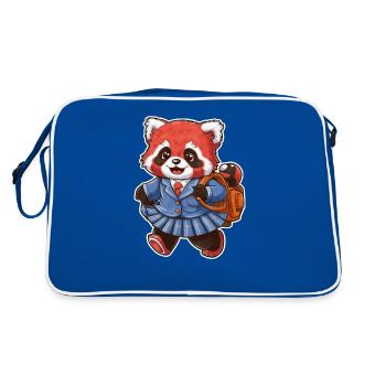 Red Kawaii Panda Wearing School Uniform - Retro Bag - blue/white - Back