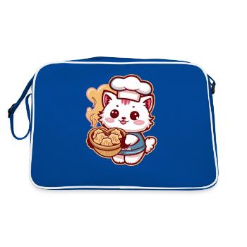 Süße Kawaii Katze mit gefüllten Teigtaschen - Retro Tasche - Blau/Weiß - Hinten