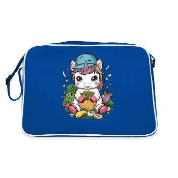 Licorne Kawaii avec Salade Verte - Sac Retro - bleu/blanc - Dos