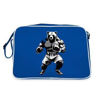 Boxing Bear - Box Club Logo Design - Retro Tasche - Blau/Weiß - Hinten