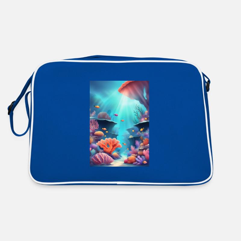 Bunte Korallenriffe - Retro Tasche - Blau/Weiß