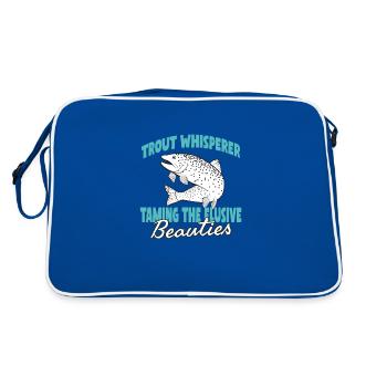 Pêche, Truite, Saumon, Pêcheur, Pêcheur, Perche - Sac Retro - bleu/blanc - Dos