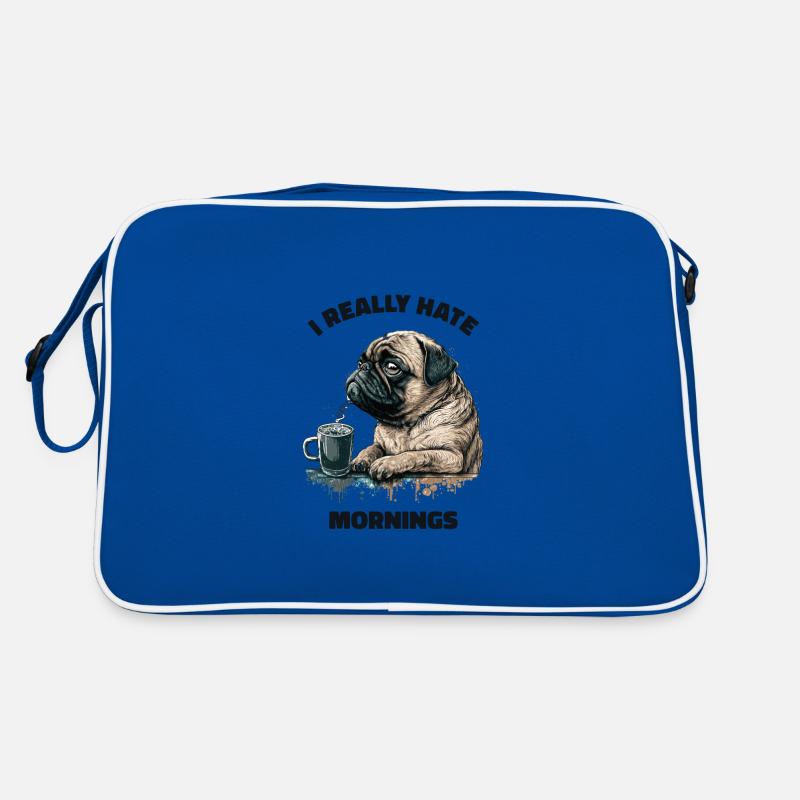 Ich Hasse Den Morgen Wirklich! Mops Hund - - Retro Tasche - Blau/Weiß