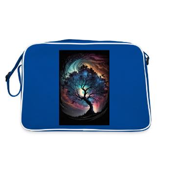 Tree Galaxy Stars Mystical Fantasy Northern Lights - Retro Bag - blue/white - Back