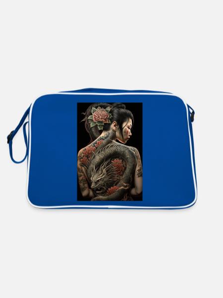 Geisha Yakuza Tatouage Dragon Japonais - Sac Retro - bleu/blanc - Dos