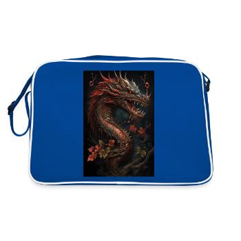 Japanischer Drache Chinesischer Drache - Retro Tasche - Blau/Weiß - Hinten