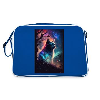 Cat Space Starry Sky Cosmos Northern Lights - Retro Bag - blue/white - Back