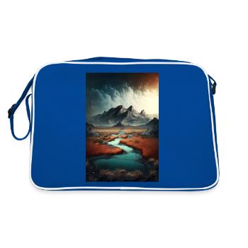 Paysage surréliste montagnes prairies d’étangs fluviaux - Sac Retro - bleu/blanc - Dos