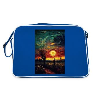 Sonnenuntergang Landschaft Feld Gemälde - Retro Tasche - Blau/Weiß - Hinten