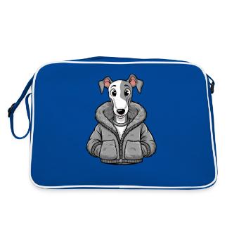 Lévrier drôle dans la conception de dessin animé - Sac Retro - bleu/blanc - Dos
