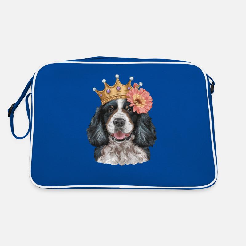 Cocker Spaniel mit Blumen und Krone Retro Tasche