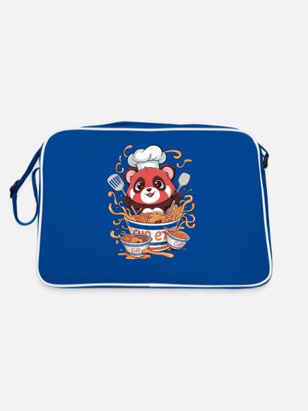 Süßer roter Kawaii Panda - Retro Tasche - Blau/Weiß - Hinten