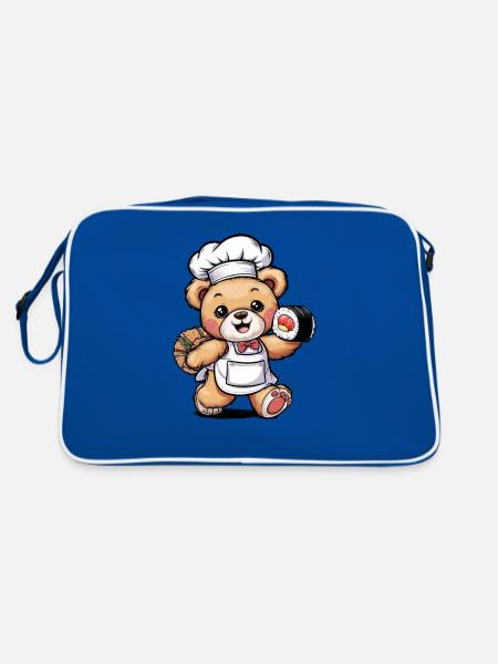 Sushi teddy bear loves Japanese food - Retro Bag - blue/white - Back