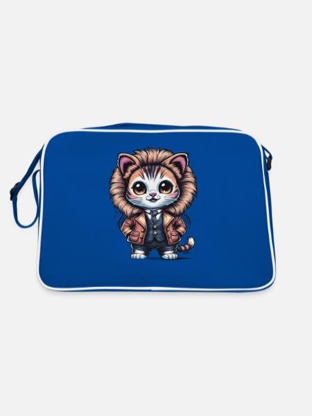 Cartoon Kawaii Kitten in Lion Outfit - Retro Bag - blue/white - Back