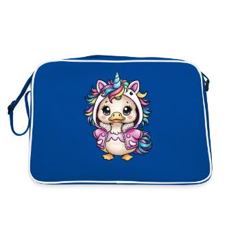 Dessin animé Kawaii Caneton avec tenue de licorne - Sac Retro - bleu/blanc - Dos