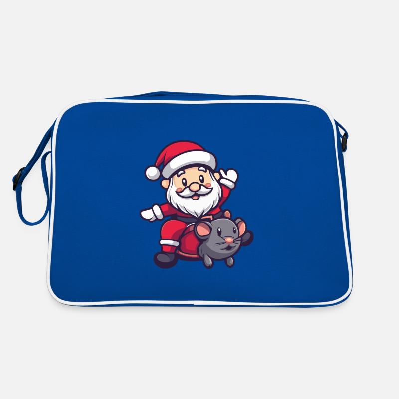 Maus Weihnachtsmann - Retro Tasche - Blau/Weiß