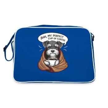 Zwergschnauzer mit Decke und Kaffeetasse - Retro Tasche - Blau/Weiß - Hinten