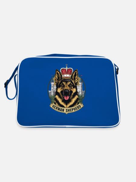 German Shepherd with Crown and Lock - Retro Bag - blue/white - Back
