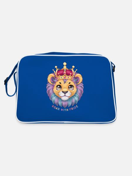 Kawaii lion with crown and inscription - Retro Bag - blue/white - Back
