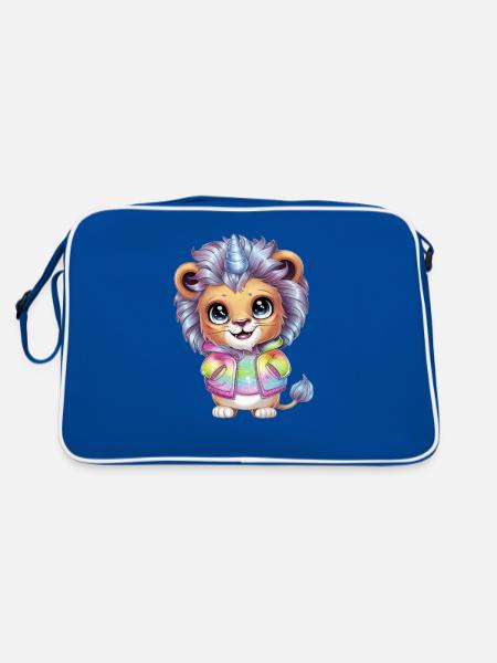 Kawaii unicorn lion with brilliant colors - Retro Bag - blue/white - Back
