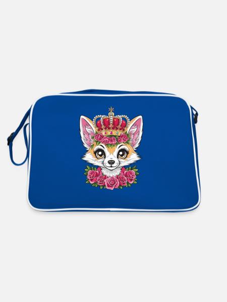 Fennec Desert Fox with Crown and Roses - Retro Bag - blue/white - Back