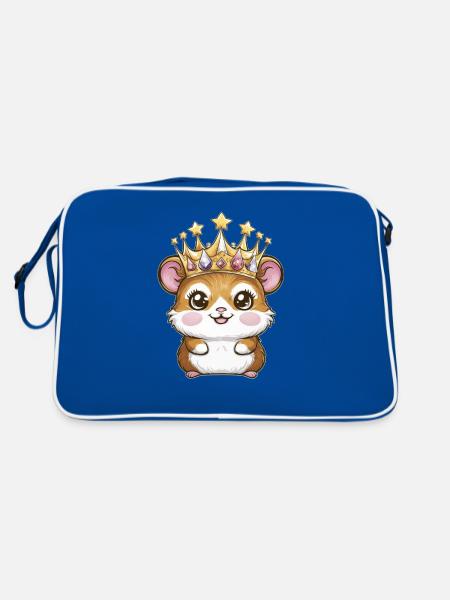 Hamster as King with Crown - Retro Bag - blue/white - Back