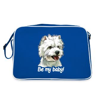 Westie weißer Text "Sei mein Baby" - Retro Tasche - Blau/Weiß - Hinten