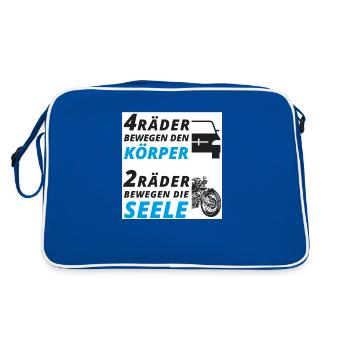 Motorradfahrer Spruch "2 Räder bewegen die Seele" - Retro Tasche - Blau/Weiß - Hinten