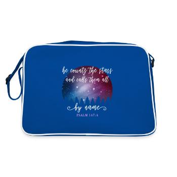 Christliches Zitat Psalm 147:4 - Retro Tasche - Blau/Weiß - Hinten